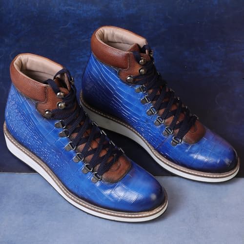 Image of Textured Hiking Boots with High Top Ankle with Lace Up Closure | Cushioned Footbed | Block Heel and EVA Outsole | Leather Upper | Casual & Outdoor Footwear for Men