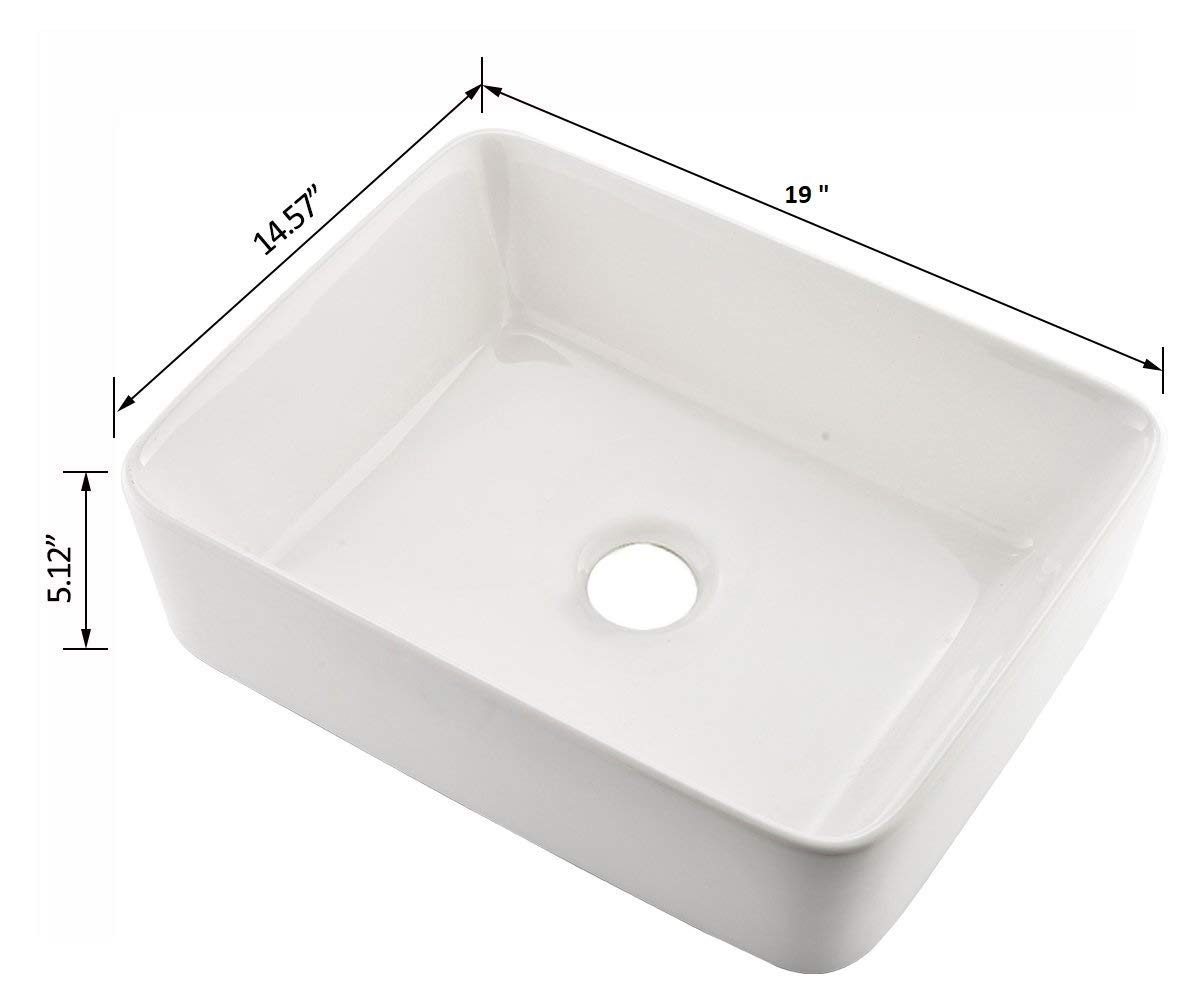 Table n Rectangle Shape Glossy Finish Counter Top Tabletop Super Ceramic Bathroom Sink Wash Basi (White, 19 x 15 Inch) 4