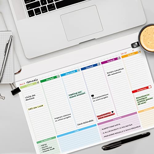 Planner-2024-Settimanale-Da-Tavolo-A-Strappo-Per-Programmazione-Giornaliera-52-Fogli-52-Settimane-Da-Scivania-Senza-Date-Agenda-Da-Tavolo-Elegante-E-Moderna-Per-Impegni-E-Appuntamenti-A3-42x297-CM