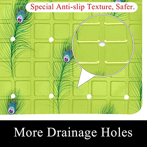 Tapis de baignoire antidérapant vert à plumes de paon lavable - 3