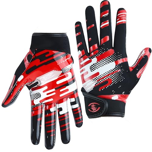 faralite Shooting Stars Series Youth Football Glove - Kids Sticky Receiver Gloves with Excellent Grip, Breathable & Strechy, Best Gift for Football Fan Boys Girls (Red, Xs/S)