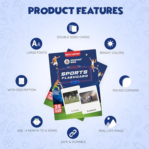 Image of SPARTAN KIDS Sports Flash Cards for Kids | 28 Early Learning Flash Cards Easy & Fun Way of Learning 1 Year to 6 Years Babies