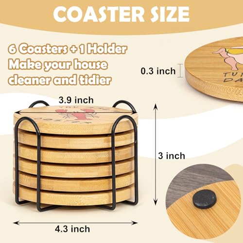 Friend Coasters Merchandise, TV Show Gifts for Fans, Bamboo Wood Set with Holder, Housewarming Presents for Friends, Drink Coffee Table Decor for Home/Office/Kitchen, 6 Piece, Round 3.9" by PuGez - Image 2