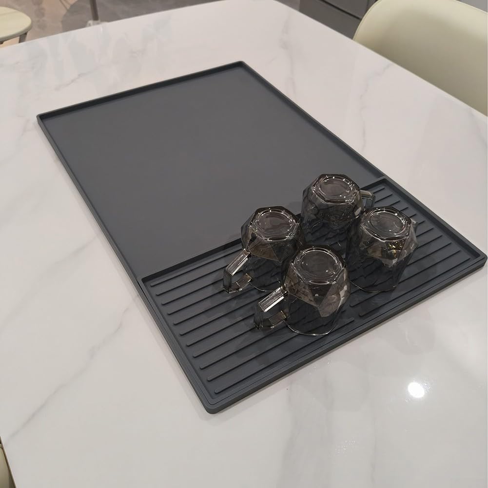 Silicone BBQ Mat Set with Drain Stripes, Heat-Insulating and Protective Pads for Kitchen Countertops, Barbecue Grill, and Food Prep Surfaces, Gray/Black/Orange(Black-A)