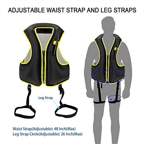 Rrtizan Inflatable Life Jacket Adult Swimming Vest for Snorkeling Suitable for 80-220 lbs (Black)