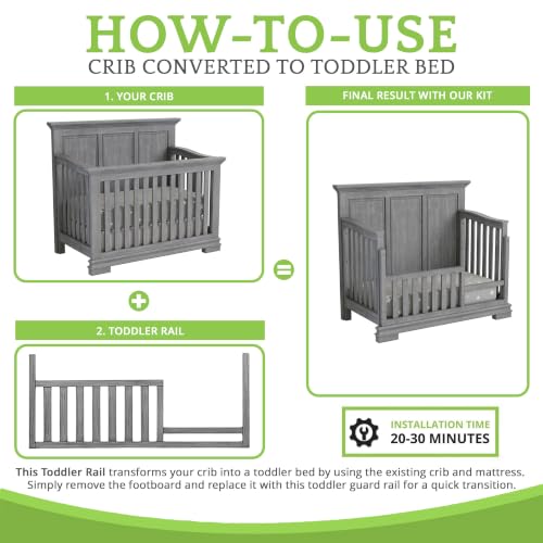 Image of Toddler Bed Safety Guard Rail for Oxford Baby, Soho, Ozlo & Avalon Baby Convertible Cribs - Solid Wood Rail for Toddler Bed Conversion - Safety Rails for Children (Cloud Gray, Option 1)