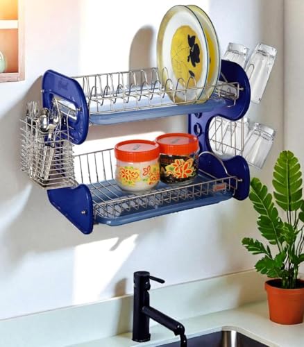 Image of AMOL Utensil Kitchen Rack Steel Premium Stainless Steel Utensils rack | Kitchen Organizers | Kitchen rack | Dish Rack Stainless Steel | Dish Drainer Stand with Trays