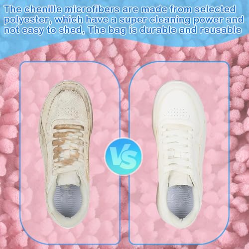 Aluusy Schuhwaschbeutel Waschmaschine 2 Stück Wäschesack Schuhe Groβ mit 360° Reinigung Flaum, Wiederverwendbarer Waschbeutel Schuhe Waschmaschine mit Reißverschluss für Sneaker (Rosa)