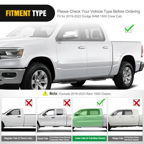 Image of Nilight Running Boards Compatible for 2019 2020 2021 2022 2023 2024 2025 2026 Dodge Ram 1500 New Body Style 4 Door Crew Cab 4 Inch Drop Side Steps Bolt-on Off-Road Nerf Bars