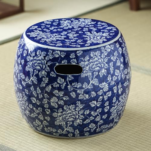 Taburete decorativo de cerámica para jardín con diseño de porcelana azul, taburete chino para cambiar zapatos