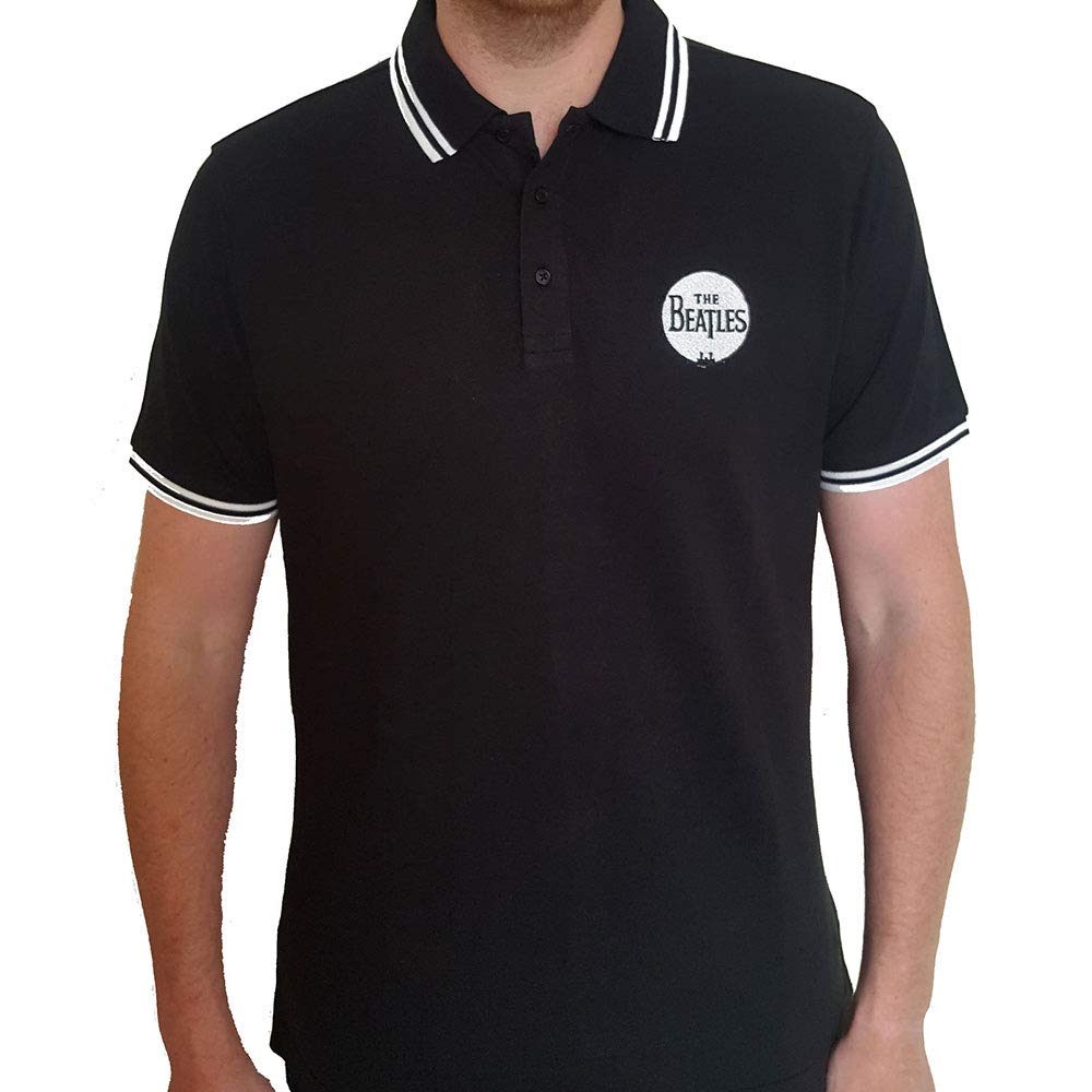 Rock Off Officially Licensed Products Men's Black The Beatles Drum Logo Polo Shirt Official Tee T-Shirt Unisex (Medium)