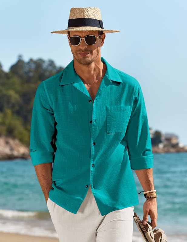 Image of Combo of Men's Casual Cotton Blend Shirt || Long Sleeve Button Down with Spread Collar | Lightweight Breathable Fabric | Stylish Solid Shirt for Beach, Office & Everyday Wear Pack of 2