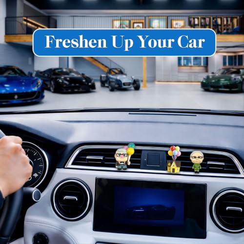 Image of GENANY 3D Anniversary Love Car Air Freshener Vent Clip, Hand Painted Heartwarming Elderly Figure Design with Colorful Balloons, Family Memory Automotive Freshener, Anniversary Car Accessories Gift