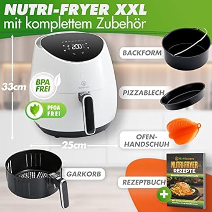 NUTRI-FRYER Heissluftfritteuse XXL DEUTSCHE MARKE Heißluft-Fritteuse XXL Set 2000W TESTSIEGER Airfryer 5L Groß | Pommes Fritteuse ohne Fett & Öl – Bild 5