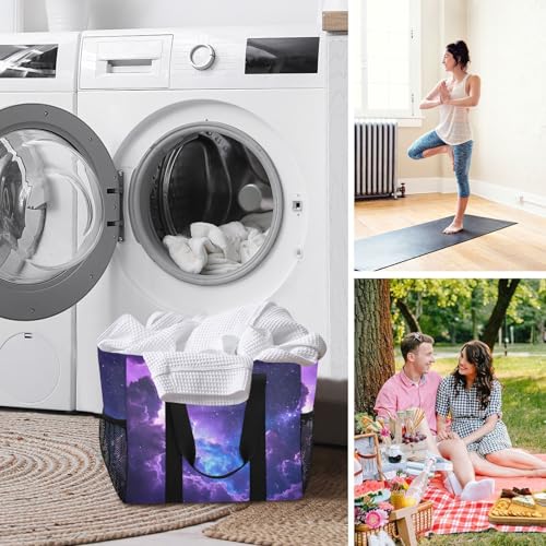 Purple Nebula Large Tote Bags for Women Canvas Tote Purse Reusable Grocery Bags Top Handle Handbags for Travel, Work3