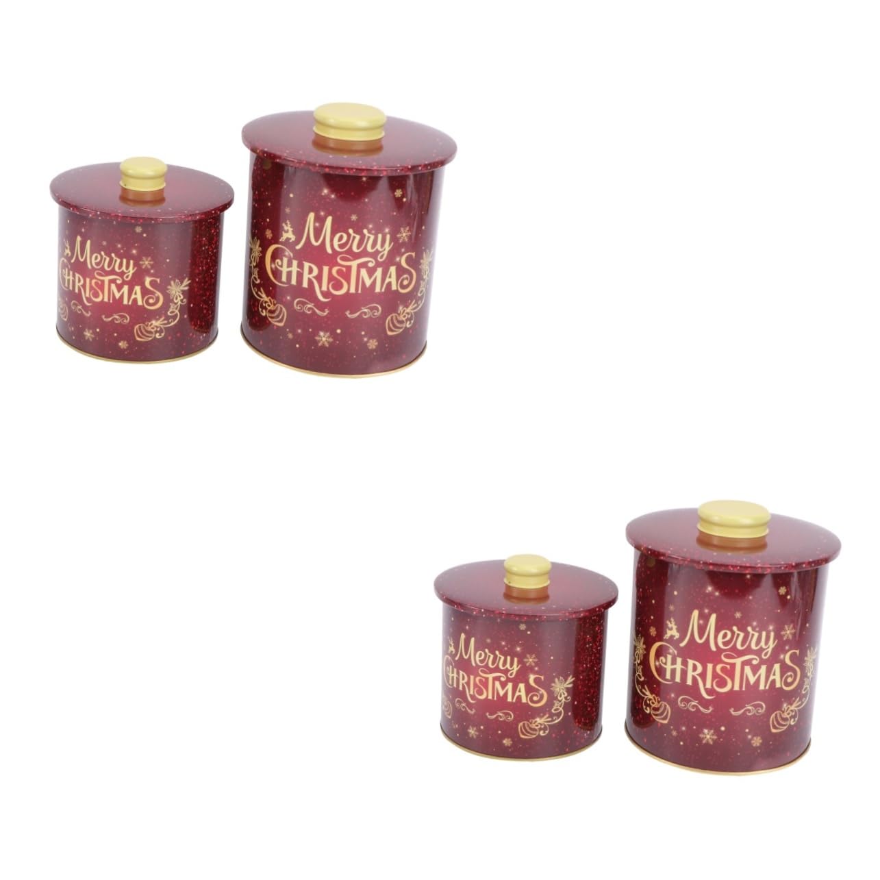 VOSAREA 2sets Christmas Storage Box Santa Cookie Round Tins Container Xmas Candy Jars Bulk Candy Sweet Cookie Jar Xmas Treat Canister Candy Crates Coffee Cookies Santa Tin Red Iron 2pcs*2