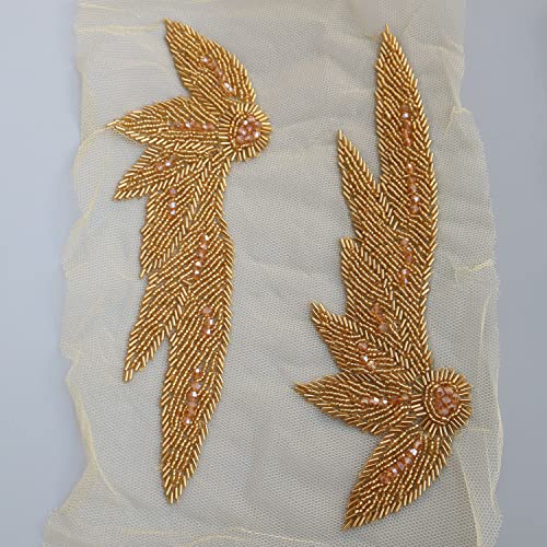 Fashion 8*22Cm Beaded Collar Patches For Clothing Diy Floral Embroidered Parches Appliques For Clothes Decoration Parch Ropa (Golden) #TOP3