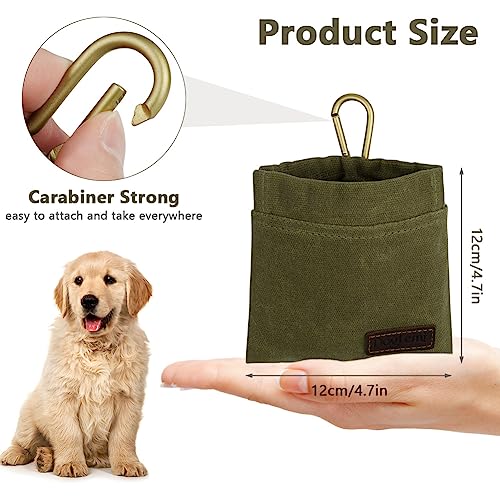 vsshe Leckerlitasche für Hunde, Freihändige Hundeleckerlitasche mit Automatischem Verschluss Futterbeutel Hundetraining Leckerlibeutel Klein Magnet Gassitasche für Katzenfutter Hundefutter Dunkelgrün