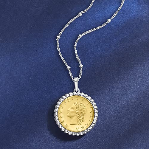 Ross-Simons Italian Genuine 20-Lira Coin Pendant Necklace in Sterling Silver. 18 inches4