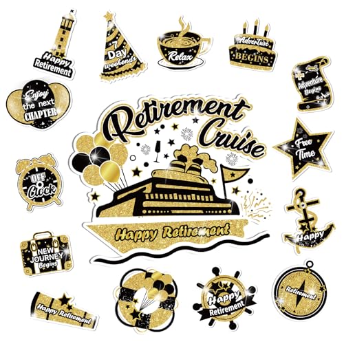Imanes decorativos Happy Retirement Cruise en negro dorado