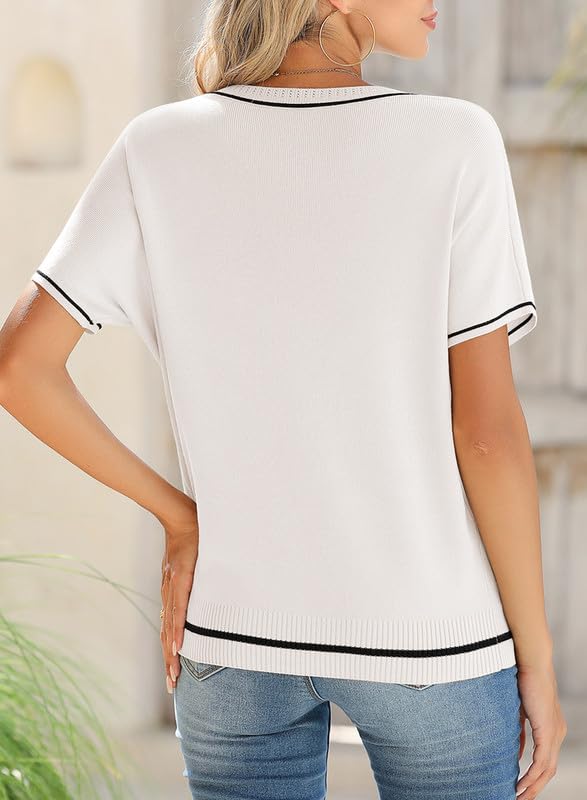 SHEWIN Womens Tops Trendy Casual Short Sleeve Shirts Crewneck Lightweight Knit Sweater Top2