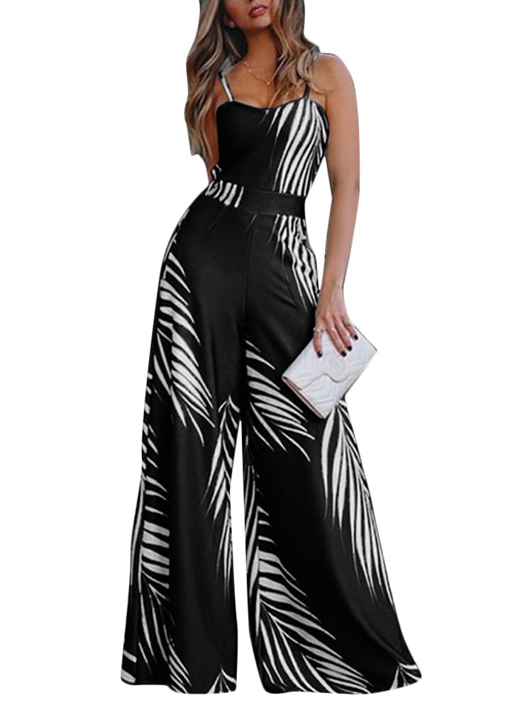 ORANDESIGNE Mujer Verano Atractivo Flores Mono Jumpsuit Petos con Cordón Bolsillos V-Cuello Sin Mangas Playsuit Pantalones Largos para Fiesta Playa Clubwear