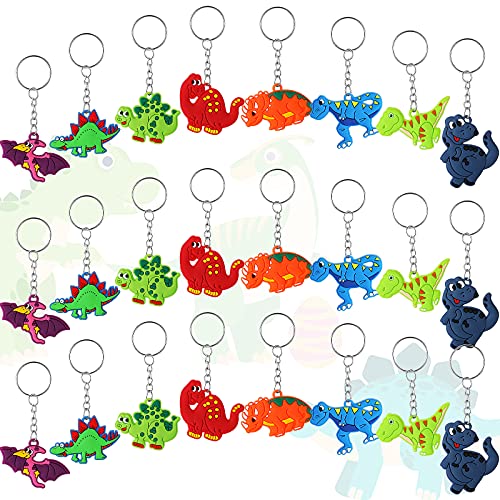 24 Pieces Dinosaur Party Favors PVC Dinosaur Keychains Dinosaur Bracelets Charms Keychains for Dinosaur Birthday Party Favors Goodie Bag Fillers Supplies