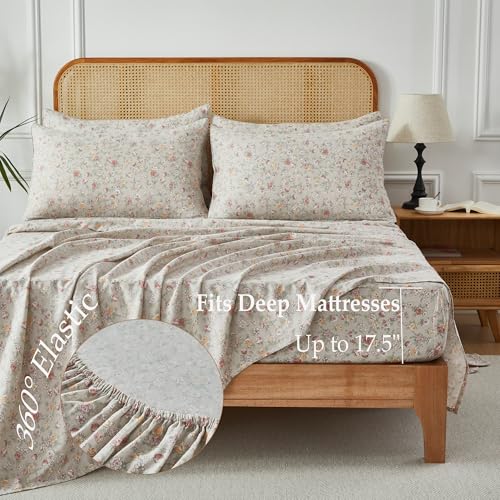 Image of FADFAY 100% Cotton Floral Twin Sheet Set - 4 Pieces Soft Floral Sheets - Breathable & Cooling - Easy Care Double Gauze Bedding, Pink