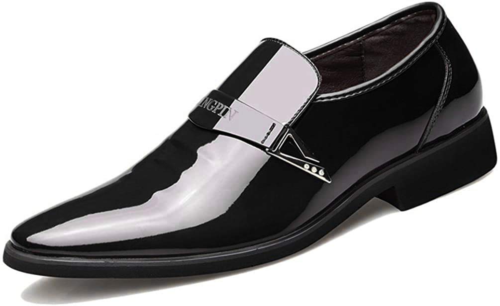 Chaussure en Cuir Verni Habillée d'affaire pour Homme Été Mocassin Chaussure Pointu au Loisir sans Lacet Résistant à l'usure Noir 42