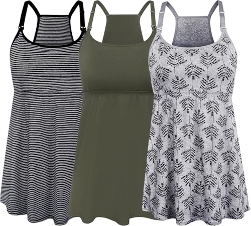 Image of SUIEK 3 Pack Maternity Nursing Tank Tops with Bralette Cotton Breastfeeding Camisole