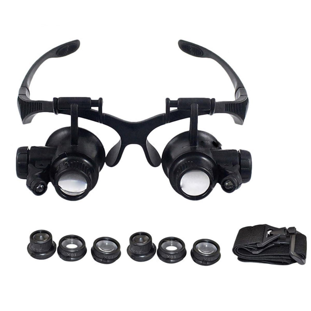 Kopfmontage-Lupe, Kopfband-Lupenbrille mit Licht for Lesen mit 4 Linsen 10X, 15X, 20X, 25X, Naharbeit, Schmuck, Hobby, Handwerk, for Elektronik, Juwelier, Uhrenreparatur, Arbeiten, Lesen