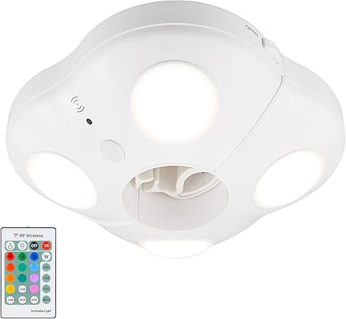 Luz de sombrilla que funciona con pilas, 12 luces RGB que cambian de color para sombrilla de patio, luz de mesa con poste de paraguas, luz exterior