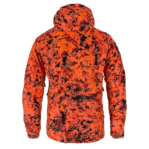 Full mundur Outdoorjacke, Orange Camo Jagdjacke, Wanderjacke, leichte Übergangsjacke, winddichte Jacke, wasserdichte Regenjacke, atmungsaktive Funktionsjacke mit abnehmbarer Kapuze für Herren