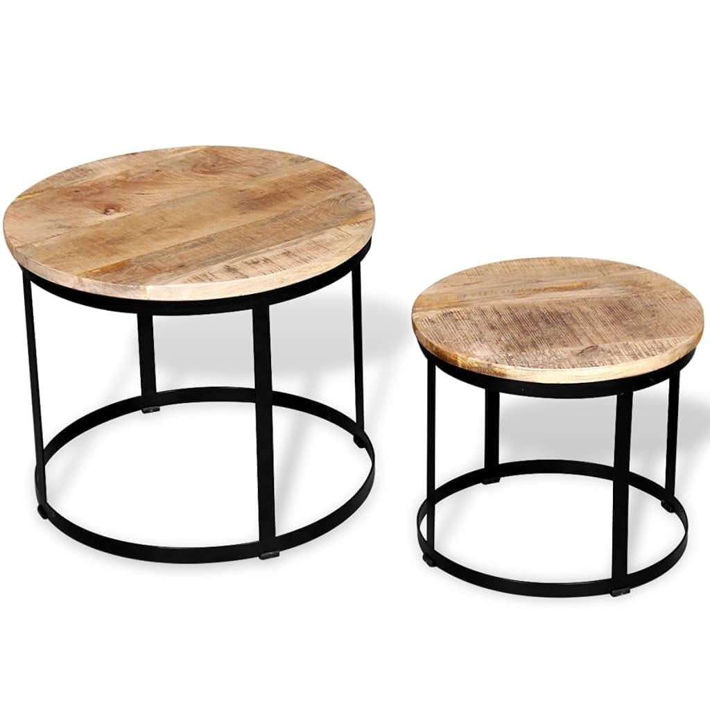 vidaXL 2-TLG. Couchtisch-Set Beistelltisch Wohnzimmer Raues Mangoholz 40cm/50cm