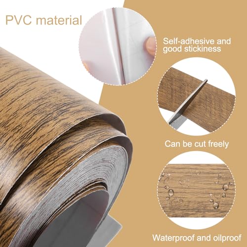 Image of uxcell 2 Roll Wood Grain Tape, 1.97 inch x33 Ft Realistic Textured Repair Tape Self Adhesive Wood Textured Patch with Tool for Floor Wall Door Table Cabinets Furniture Home Decor(Coffee Color)