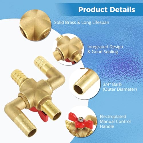 Yeesport MM603KRF5210MVS 4-Way Automobile Heating Water Valve, 3/4-Inch Brass Automotive Integrated Manual Control Valve, Heater Core Bypass Fitting, Car Heater Air Conditioning Ball Valve thumb #3