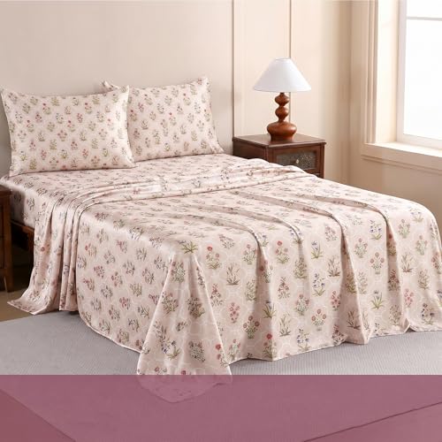 Image of Ishro Home Premium Bedsheet for Double Bed with 2 Pillow Covers - Cloud Cotton Bedsheet, Soft, Silky Smooth & Wrinkle Resistant, Luxury Printed Design (Flat Double Bed Size, Paris Meadow)