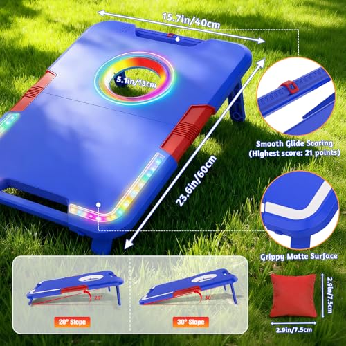 Image of VATOS Portable Cornhole Board Set with LED Lights & Sound Effects, Scoring, Foldable - 2 Boards & 8 Bean Bags for Backyard, Camping, Tailgate Parties, Outdoor Cornhole Games for Kids and Adults Family