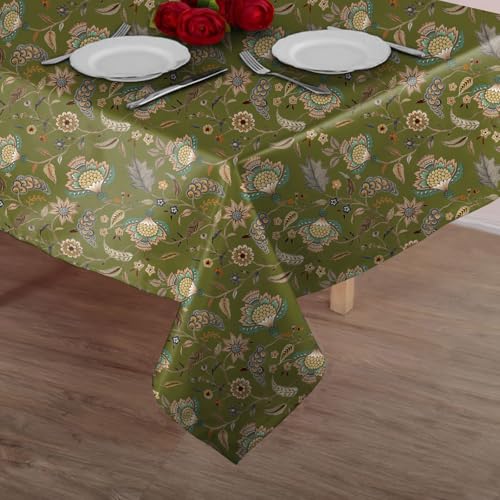 Image of Casableu Kasbah Green Table Cloth for 6 Seater Dining Table | 52x72 Inch Rectangular Table Cover | Dust-Proof, Washable Fabric | Decorative Dining Table Cover for Home