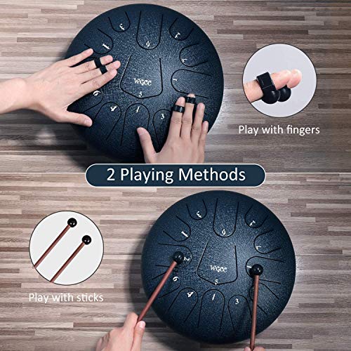 Steel Tongue Drum, 13 Notes 12 inches Hand Tongue Drum Percussion Instrument Lotus Pan Drum with Drum Mallets Carry Bag - Thumbnail 7