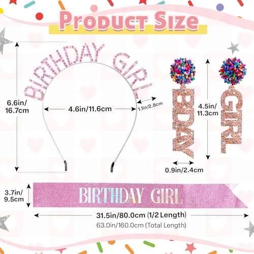 Birthday Sunglasses with Crown, Sash & Earrings, Glasses Headband for Women, Birthday Gifts Accessories Outfits Pink Decorations Party Favors4