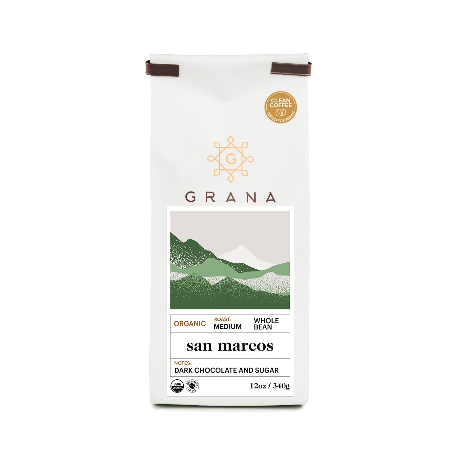 G GRANA USDA Organic Medium Roast Whole Bean Coffee, San Marcos, Guatemala Coffee, 100% Arabica, Clean Coffee, 12oz/340g