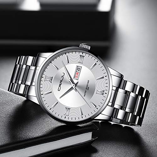 Image of CRRJU Men's Fashion Luxury Stainless Steel Watches for Men Business Auto Date Chronograph Analog Quartz Wristwatches