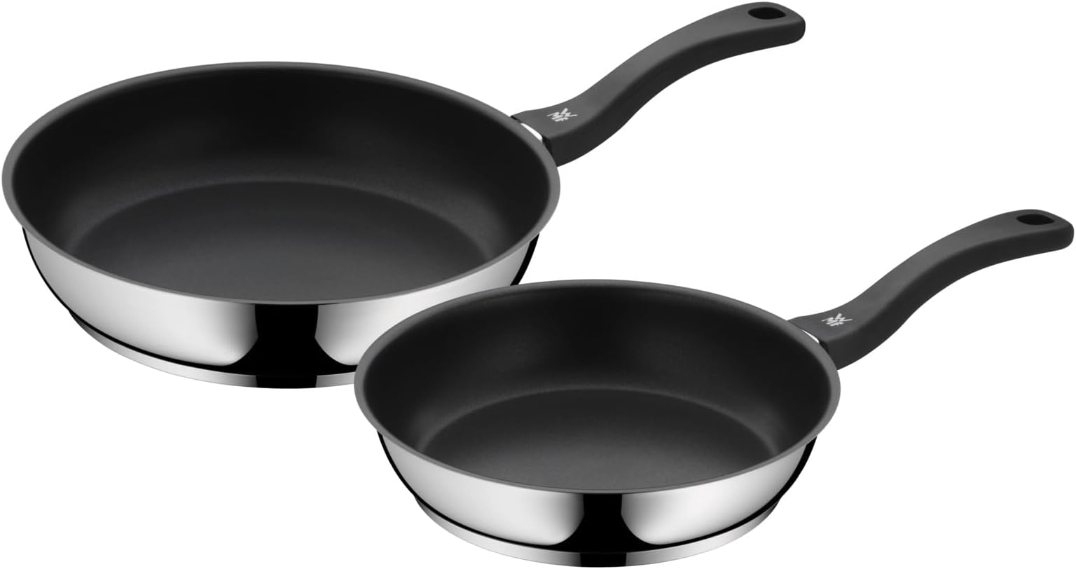 Devil Pans Set of 2聽Nonstick Frying Pan Coated 24聽28聽cm Permadur Flame-Retardant Plastic Handle Cromargan Stainless Steel Hand Wash Dfrei Induction Frying Pan, Silver, 16聽cm (Pack of 2聽Units