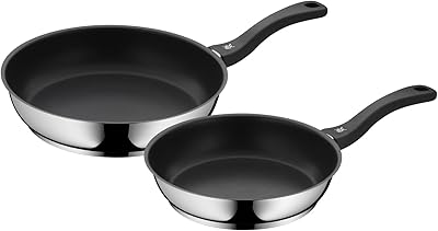 WMF Devil – Juego de 2 Sartenes Antiadherentes 24-28 cm, Sartén de Acero Inoxidable y Revestimiento Antiadherente para Todo Tipo de Cocinas Incluido Inducción, sin PFOA, Color Negro