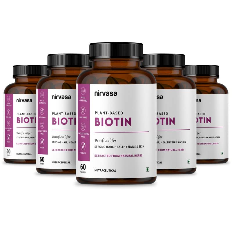 Nirvasa Biotin Tablets for Men & Women | Natural Supplement to Promote Healthier & Shinier Hair Growth, Stronger Nails, Glowing Skin & Immense Strength | 60 Veg Tablets | Pack of 5 (B0BQBT76VG) Amazon Price History, Amazon Price Tracker