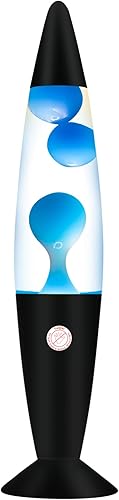 Lámpara de movimiento líquido de magma azul de 16 pulgadas con base negra, lámparas de purpurina para adultos y niños cargadas por cable de luz