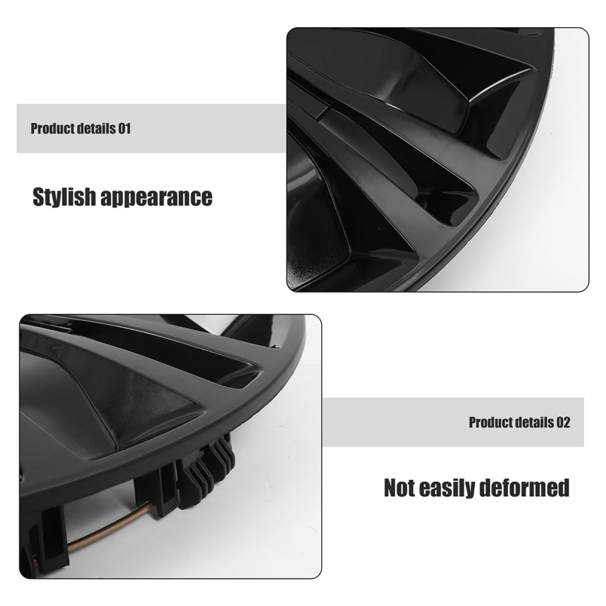 SHINEOFI Cubiertas Decorativas para Ruedas de 15 Pulgadas, Juego de 1 Tapacubo Negros de Plástico PP, Accesorio para Coches y Autocaravanas, Reparación y Personalización — view 3