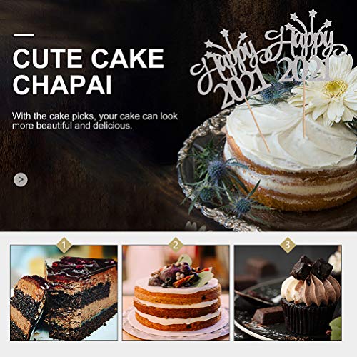 NUOBESTY Topos de cupcake Happy New Year 2021, palitos de sobremesa, decorações de bolo de mesa para