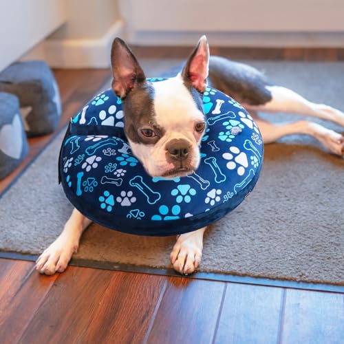 Image of BEAUTYZOO Inflatable Dog Cone Collar, Recovery Dog Cone After Surgery, Adjustable Blow up Donut Collar, Pet Recovery Collar for Dogs,Navy Blue L
